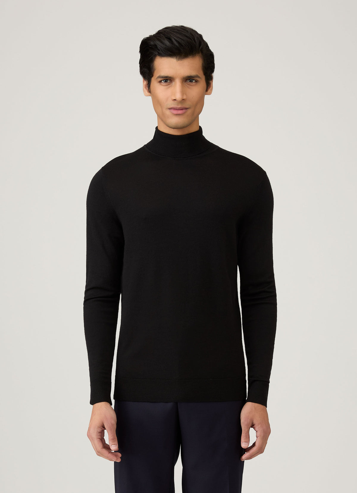 Mens Fine Merino Wool Roll Neck Jumper In Black