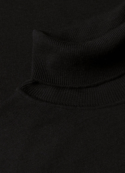 Mens Fine Merino Wool Roll Neck Jumper In Black
