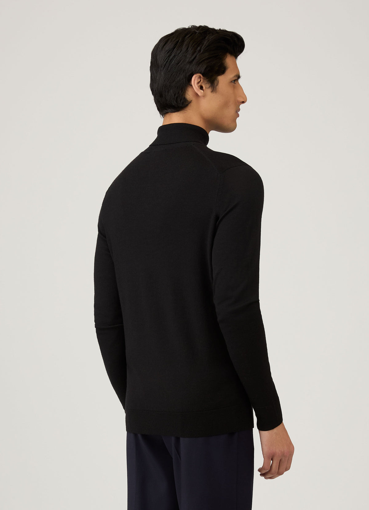 Mens Fine Merino Wool Roll Neck Jumper In Black