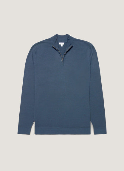 Mens Extra Fine Merino Zip Neck In Slate Blue Mjum8116 Buua