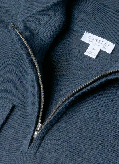 Mens Extra Fine Merino Zip Neck In Slate Blue Mjum8116 Buua