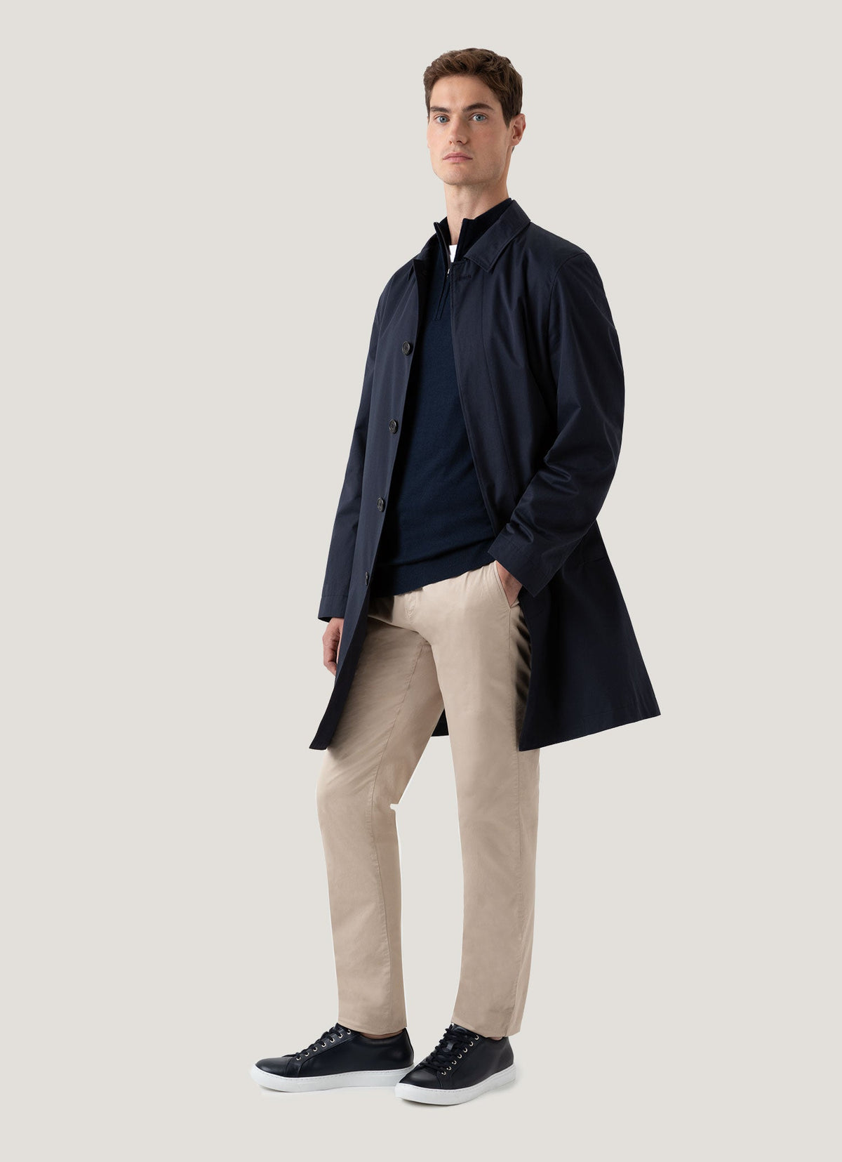 Mens Fine Merino Wool Zip Neck In Light Navy