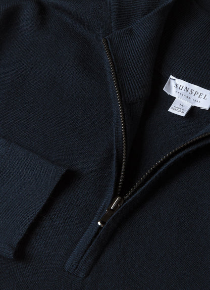 Mens Fine Merino Wool Zip Neck In Light Navy