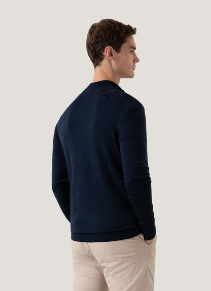 Mens Fine Merino Wool Zip Neck In Light Navy