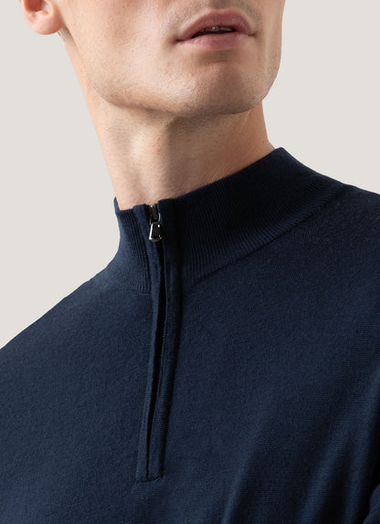 Mens Fine Merino Wool Zip Neck In Light Navy