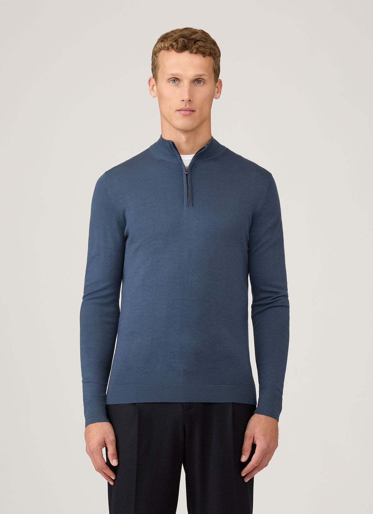 Mens Extra Fine Merino Zip Neck In Slate Blue Mjum8116 Buua