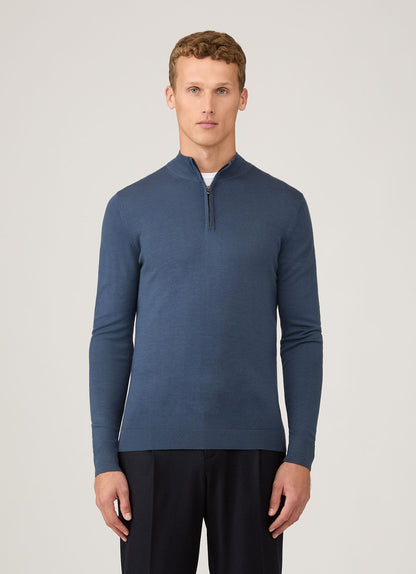 Mens Extra Fine Merino Zip Neck In Slate Blue Mjum8116 Buua