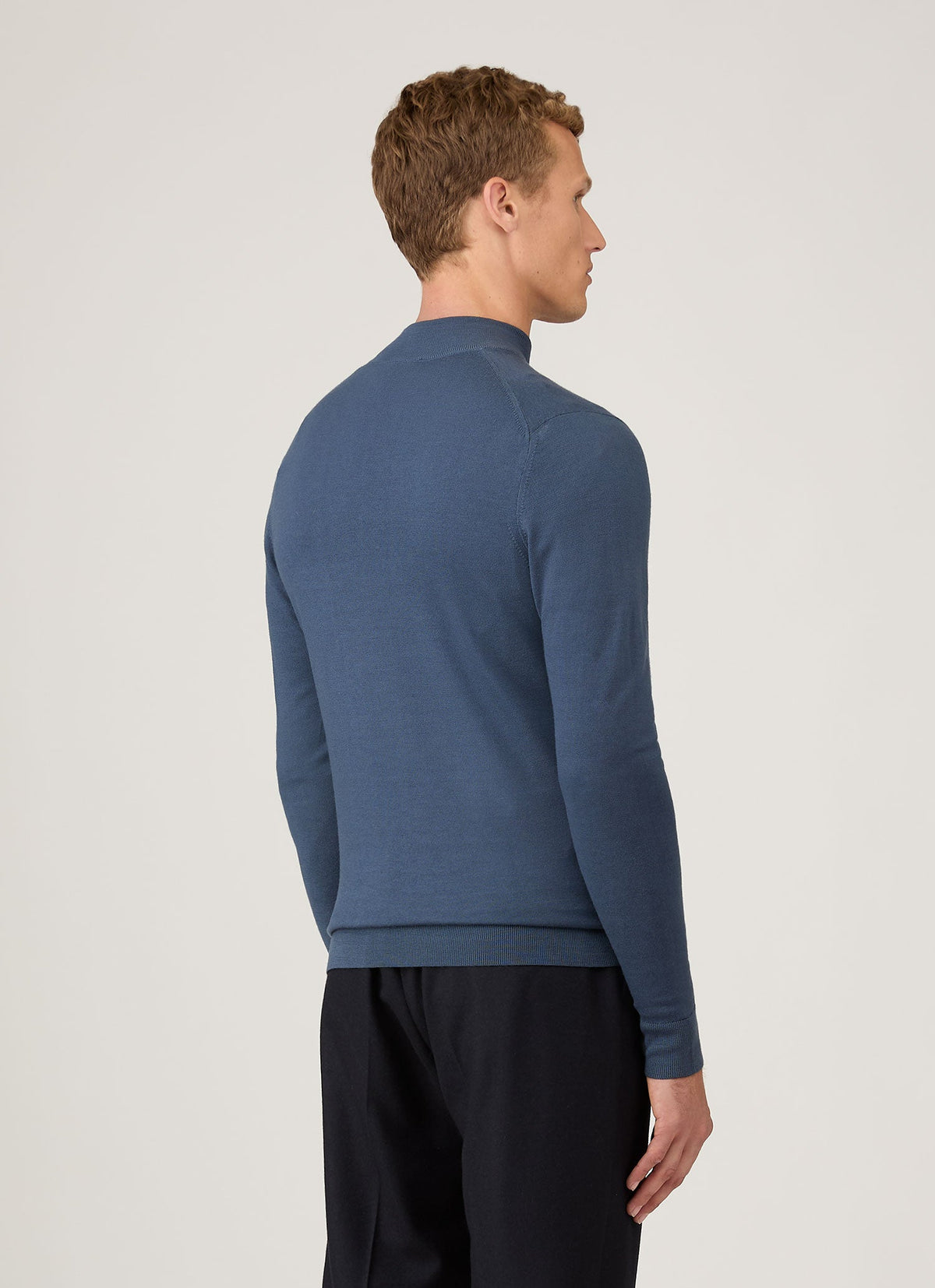 Mens Extra Fine Merino Zip Neck In Slate Blue Mjum8116 Buua