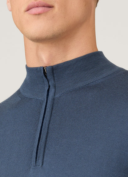 Mens Extra Fine Merino Zip Neck In Slate Blue Mjum8116 Buua