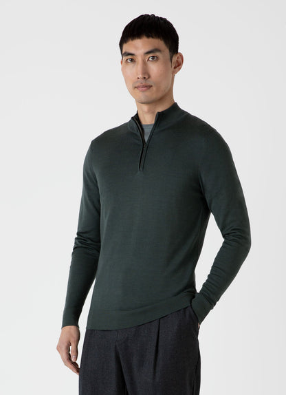 Mens Extra Fine Merino Zip Neck In Drill Green Mjum8116 Gnhv
