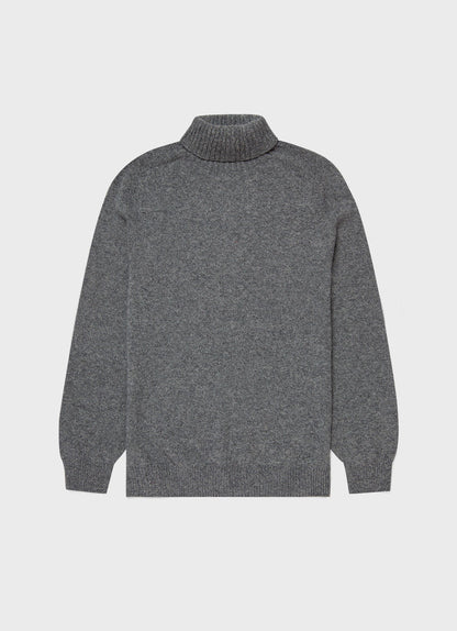 Mens Roll Neck Sweater In Mid Grey Melange
