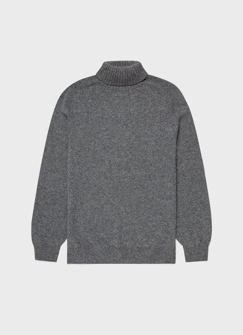 Mens Roll Neck Sweater In Mid Grey Melange