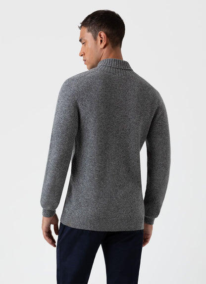 Mens Roll Neck Sweater In Mid Grey Melange