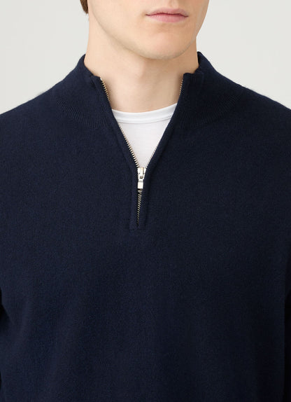 Men's Cashmere Zip Neck Jumper in Navy