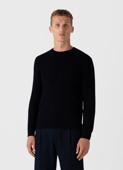 Mens Honeycomb Cotton Crew Neck Jumper In Navy Mjum8207 Buaa