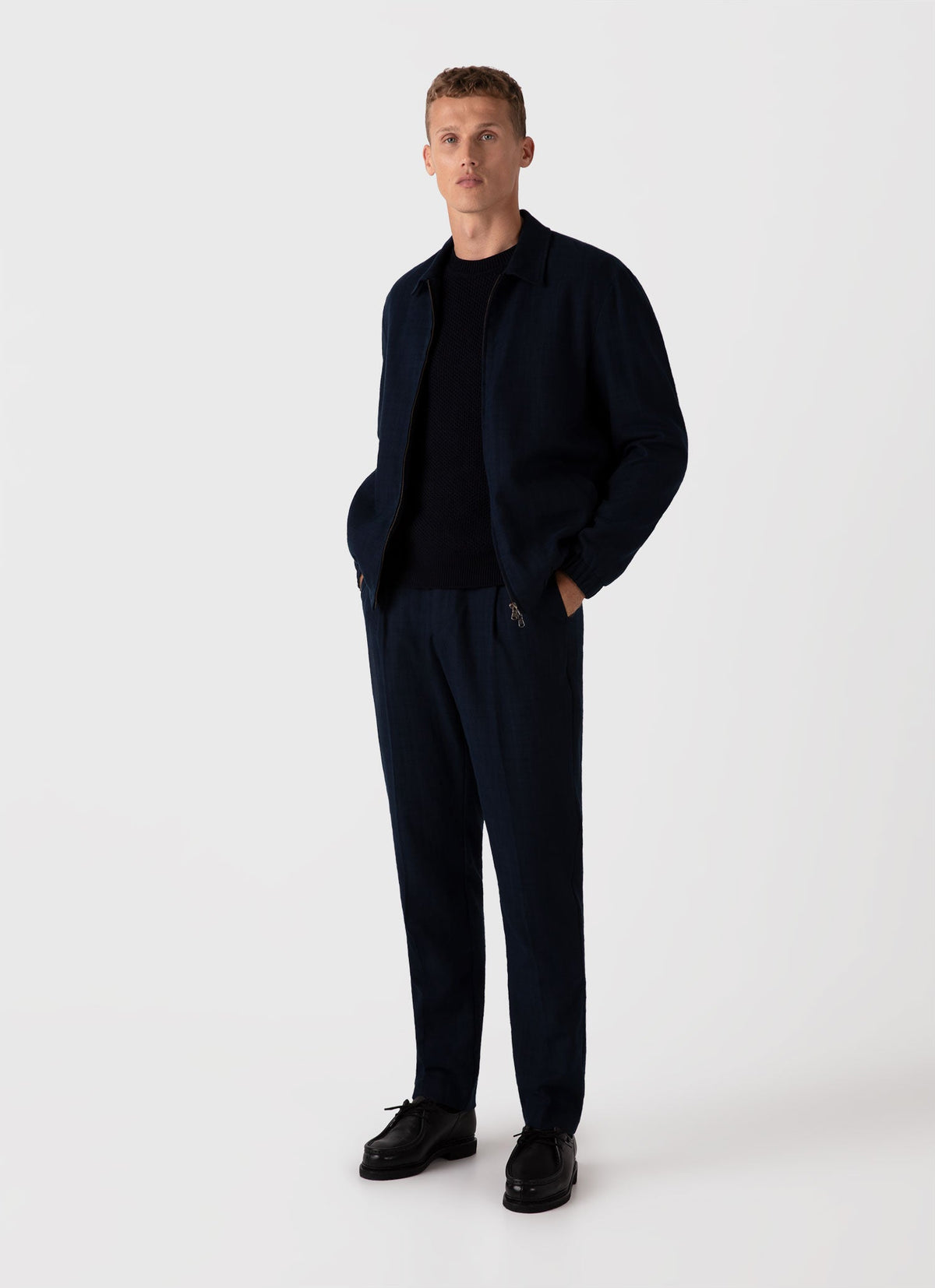 Mens Honeycomb Cotton Crew Neck Jumper In Navy Mjum8207 Buaa