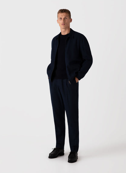 Mens Honeycomb Cotton Crew Neck Jumper In Navy Mjum8207 Buaa