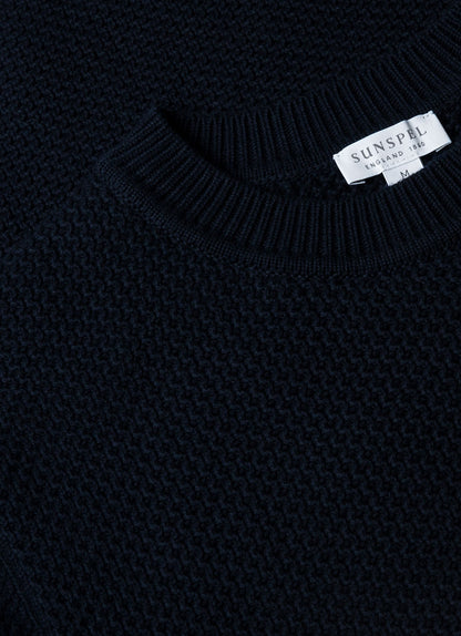 Mens Honeycomb Cotton Crew Neck Jumper In Navy Mjum8207 Buaa