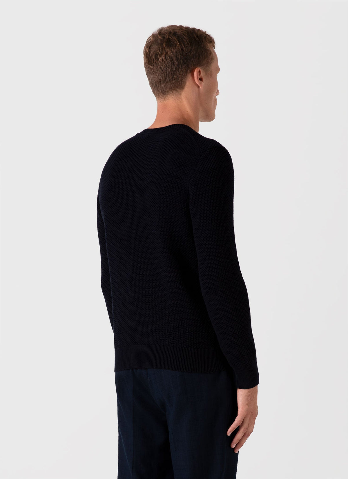 Mens Honeycomb Cotton Crew Neck Jumper In Navy Mjum8207 Buaa