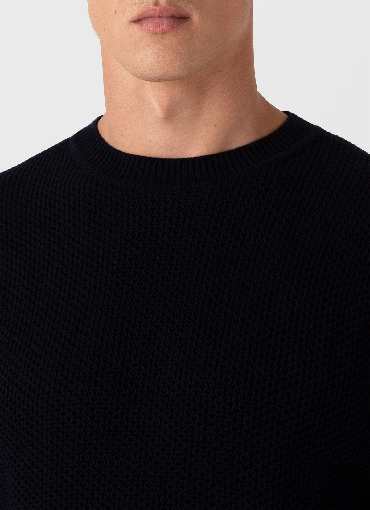 Mens Honeycomb Cotton Crew Neck Jumper In Navy Mjum8207 Buaa