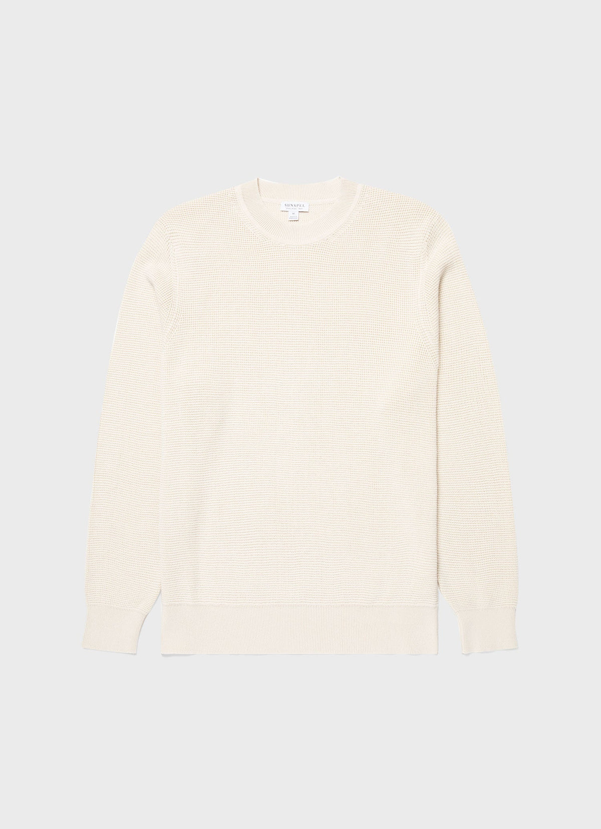 Mens Waffle Stitch Crew Neck Jumper In Ecru Mjum8231 Whcr