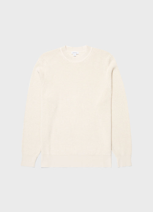Mens Waffle Stitch Crew Neck Jumper In Ecru Mjum8231 Whcr