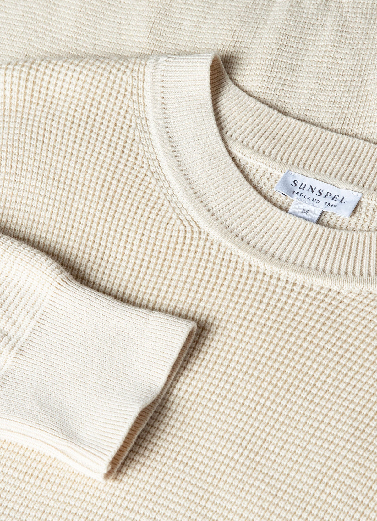 Mens Waffle Stitch Crew Neck Jumper In Ecru Mjum8231 Whcr
