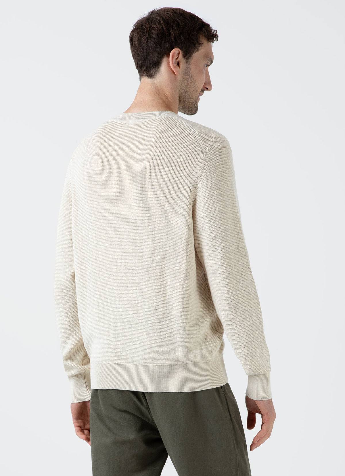 Mens Waffle Stitch Crew Neck Jumper In Ecru Mjum8231 Whcr
