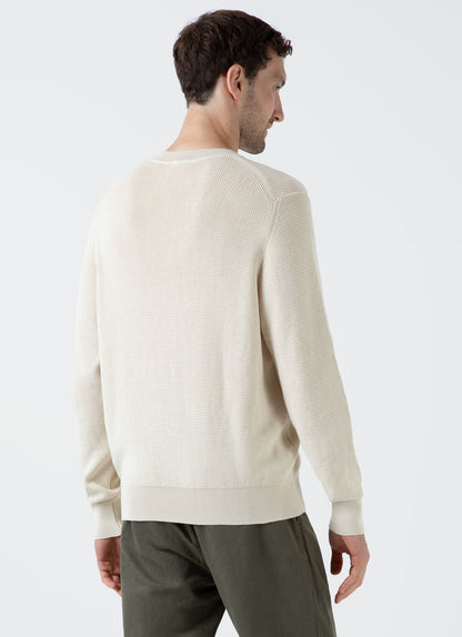 Mens Waffle Stitch Crew Neck Jumper In Ecru Mjum8231 Whcr