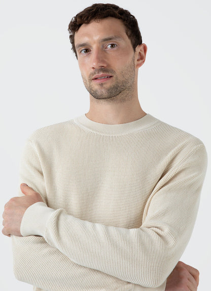 Mens Waffle Stitch Crew Neck Jumper In Ecru Mjum8231 Whcr