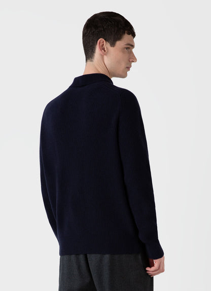 Men's Ribbed Polo Neck Jumper in Navy