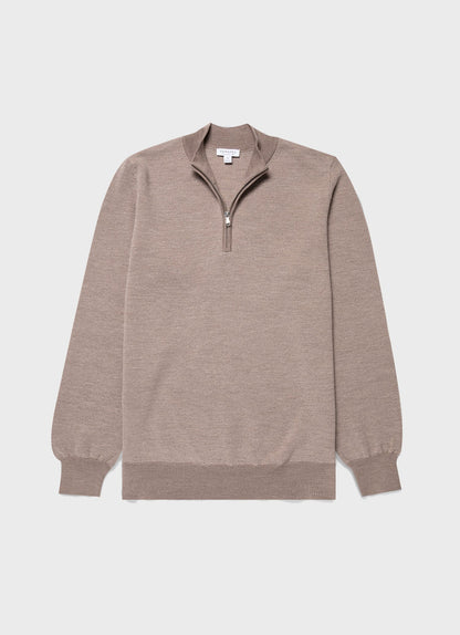 Mens Merino Honeycomb Zip Neck Jumper In Light Sandstone Mjum8259 Brfd