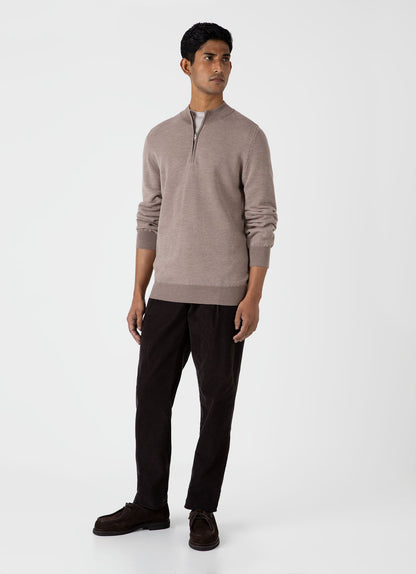 Mens Merino Honeycomb Zip Neck Jumper In Light Sandstone Mjum8259 Brfd