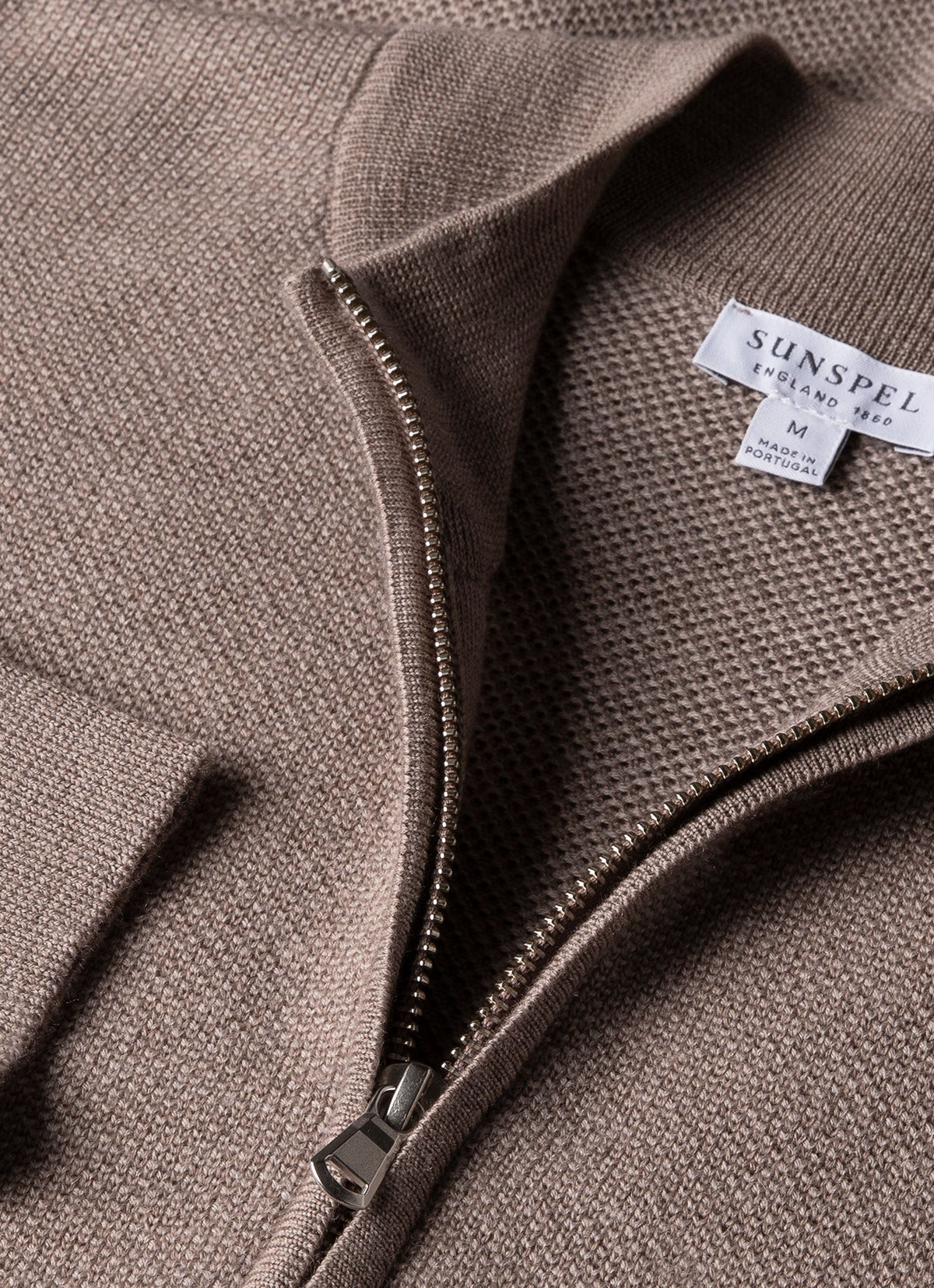Mens Merino Honeycomb Zip Neck Jumper In Light Sandstone Mjum8259 Brfd