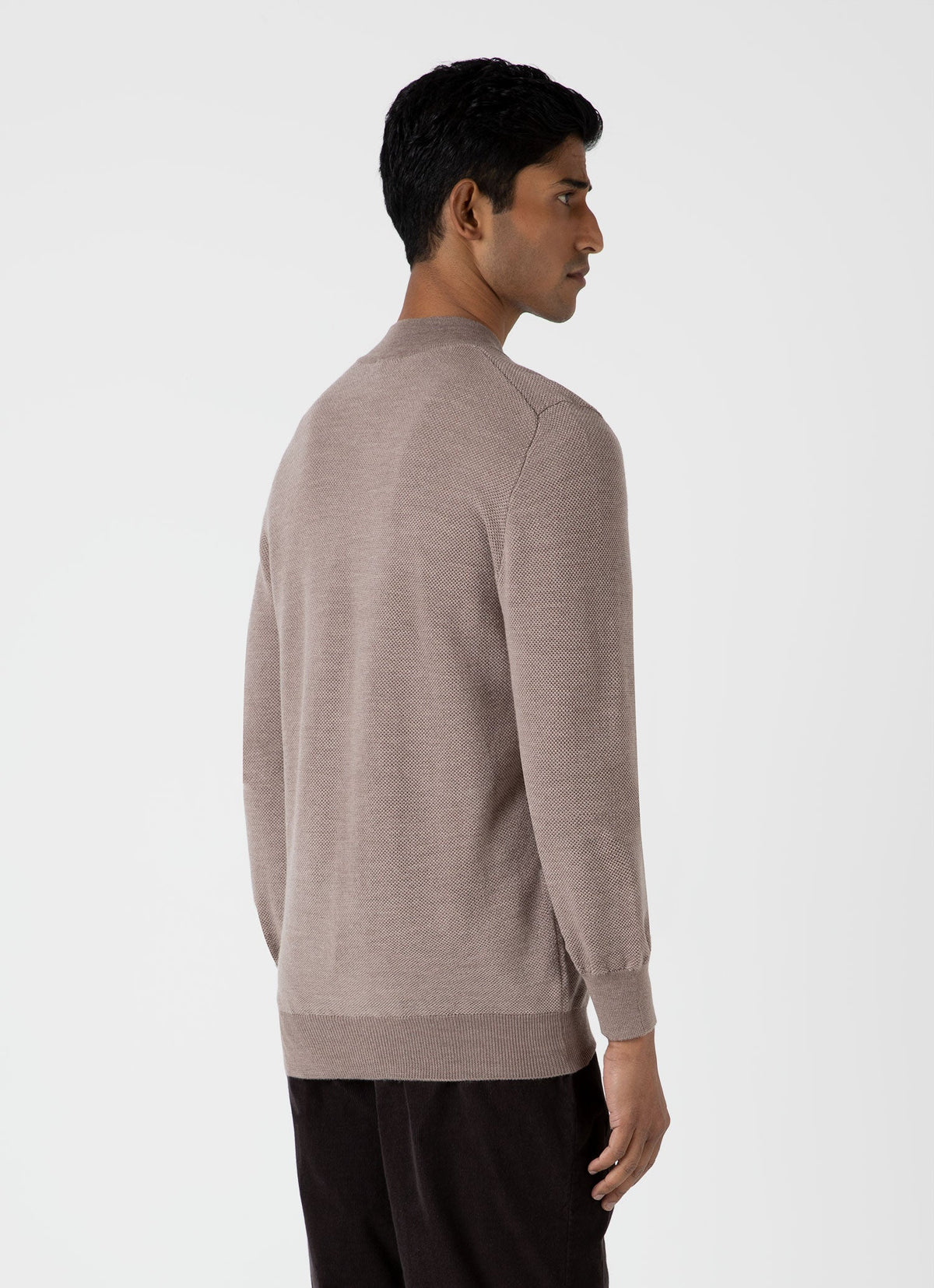 Mens Merino Honeycomb Zip Neck Jumper In Light Sandstone Mjum8259 Brfd