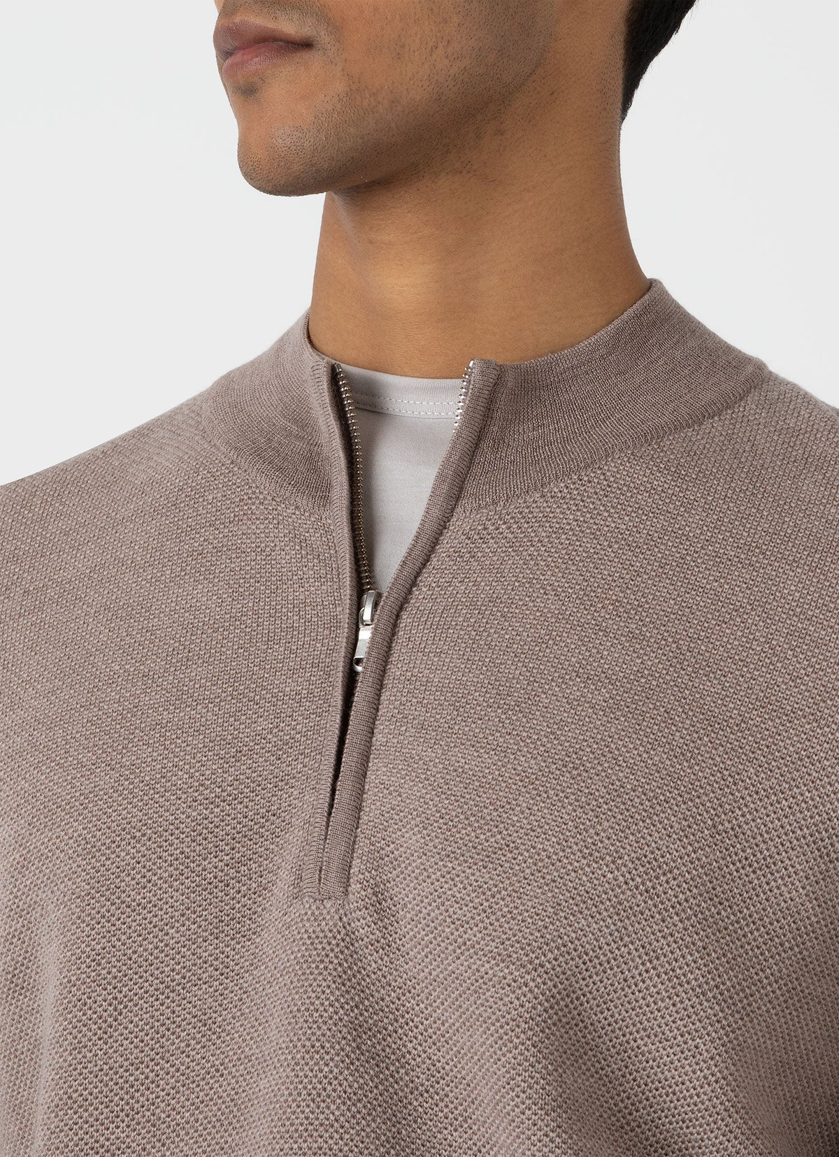 Mens Merino Honeycomb Zip Neck Jumper In Light Sandstone Mjum8259 Brfd