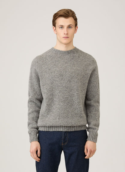 Mens Shetland Crew Neck Jumper In Mid Grey Melange Mjum8266 Gyak