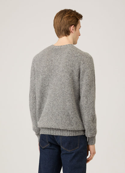 Mens Shetland Crew Neck Jumper In Mid Grey Melange Mjum8266 Gyak