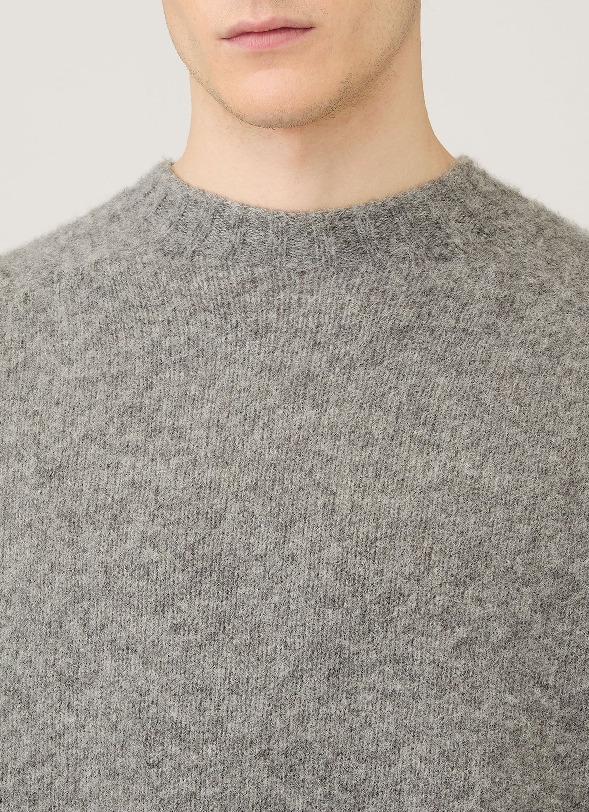 Mens Shetland Crew Neck Jumper In Mid Grey Melange Mjum8266 Gyak