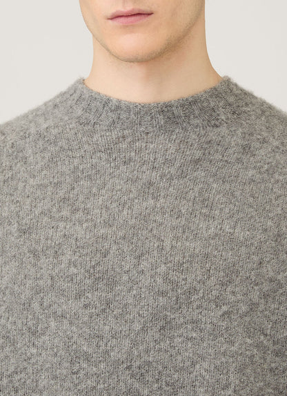 Mens Shetland Crew Neck Jumper In Mid Grey Melange Mjum8266 Gyak