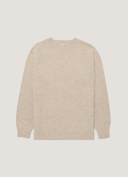 Mens Shetland Crew Neck Jumper In Oatmeal Melange Mjum8266 Whao