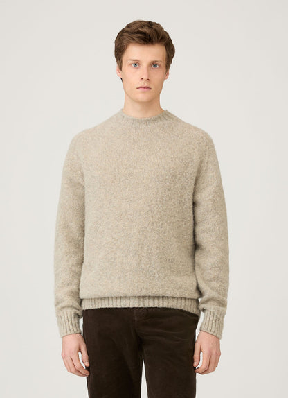 Mens Shetland Crew Neck Jumper In Oatmeal Melange Mjum8266 Whao