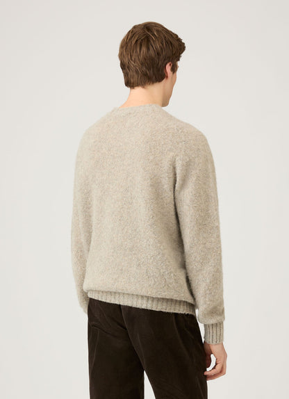 Mens Shetland Crew Neck Jumper In Oatmeal Melange Mjum8266 Whao