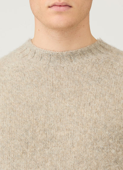 Mens Shetland Crew Neck Jumper In Oatmeal Melange Mjum8266 Whao