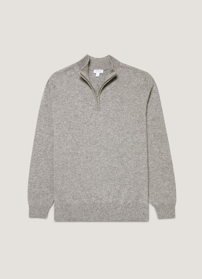 Mens Cashmere Half Zip Jumper In Grey Melange Mjum8299 Gyaa