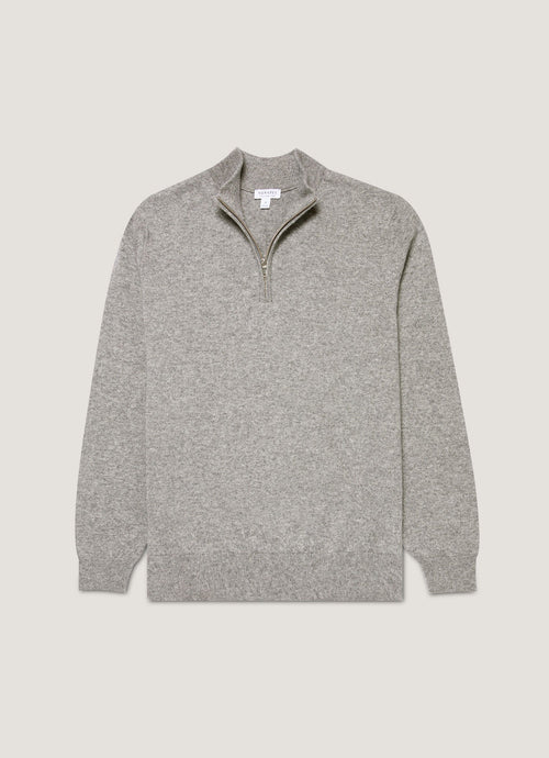 Mens Cashmere Half Zip Jumper In Grey Melange Mjum8299 Gyaa