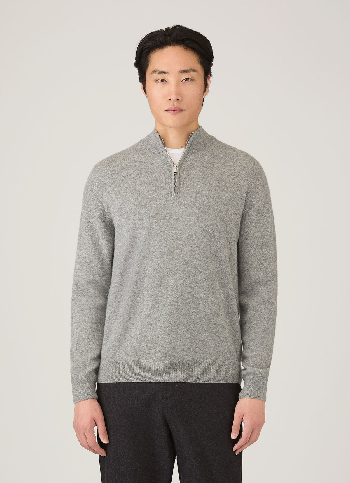 Mens Cashmere Half Zip Jumper In Grey Melange Mjum8299 Gyaa
