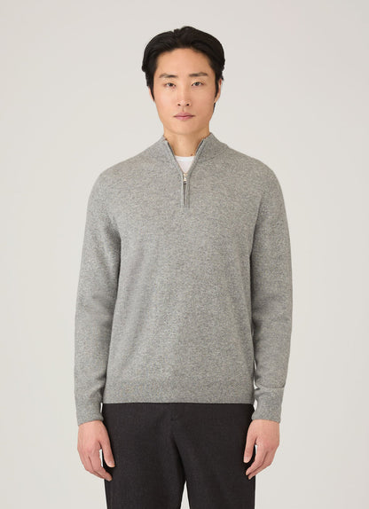 Mens Cashmere Half Zip Jumper In Grey Melange Mjum8299 Gyaa