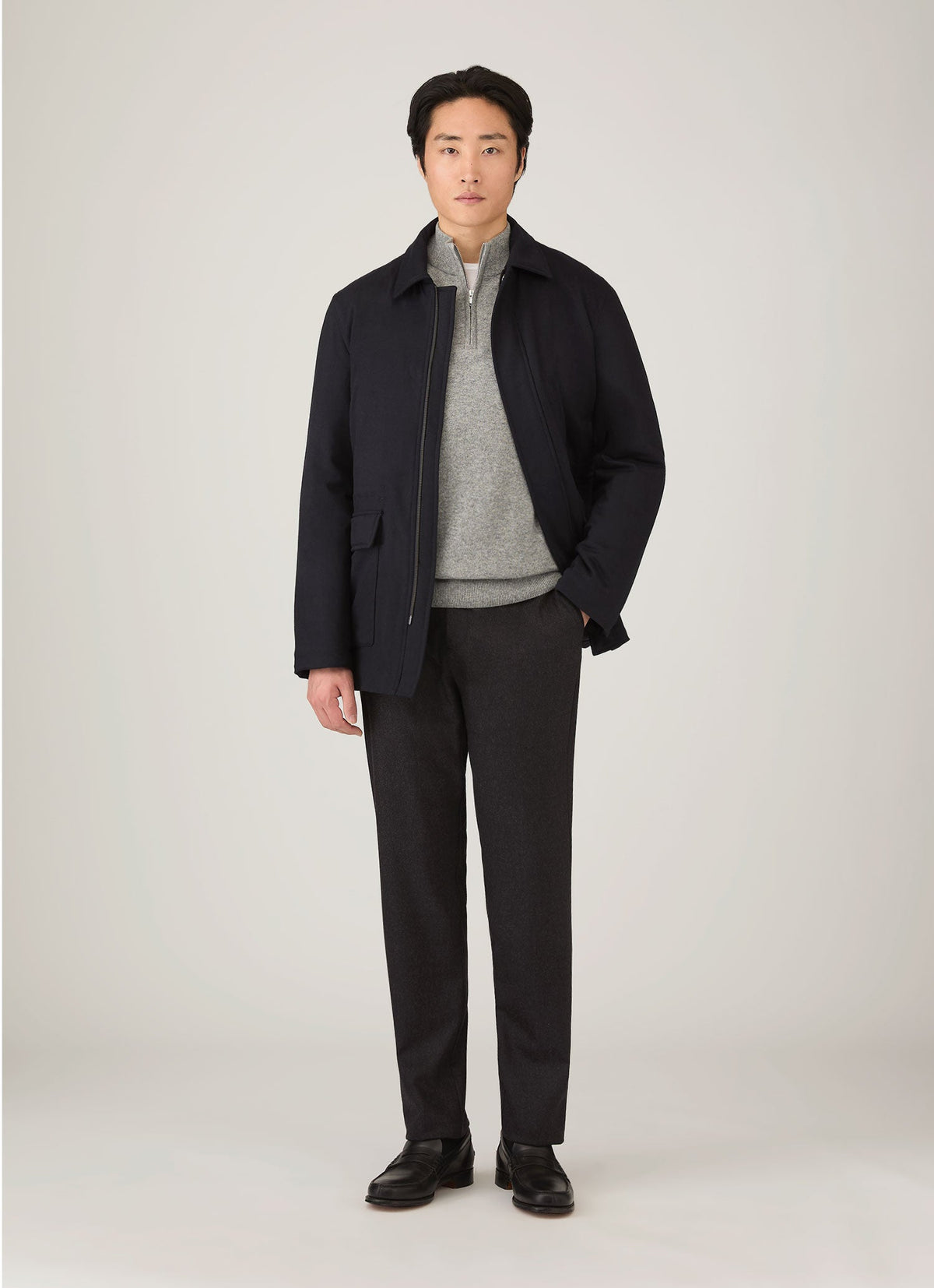 Mens Cashmere Half Zip Jumper In Grey Melange Mjum8299 Gyaa