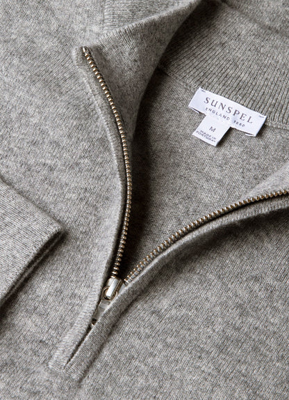Mens Cashmere Half Zip Jumper In Grey Melange Mjum8299 Gyaa